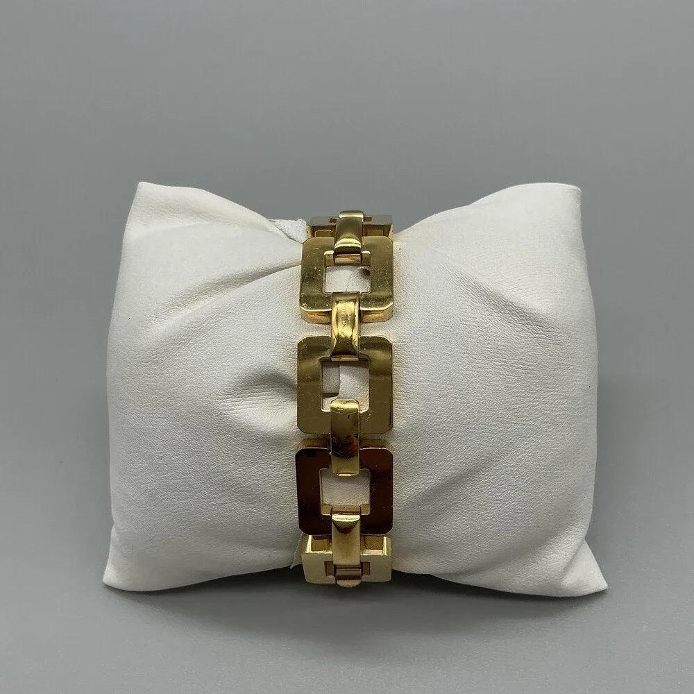 Anne Klein Womens Watch 16mm White Dial Gold Tone Square Link New Battery 6.75